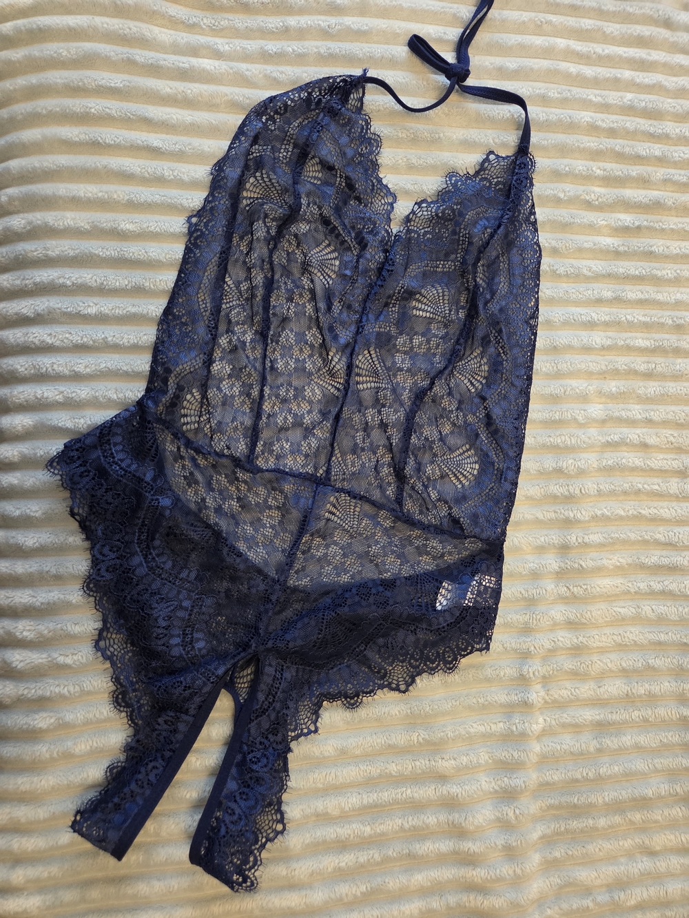SHEIN Navy Blue Lace Halter Teddy